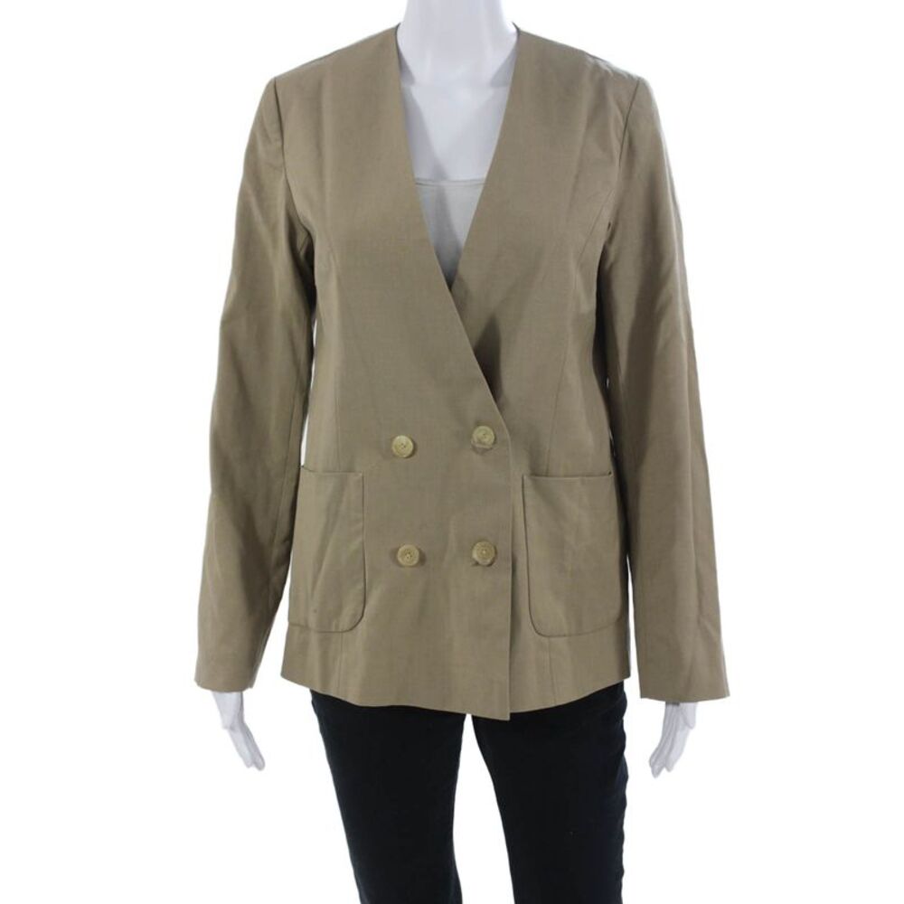 Kule Womens Beige V-Neck 100% Wool Blazer Long Sleeve Button Size M